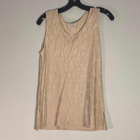 Every Green Vintage Italian Knitwear Beige Gold Sleeveless Tank Italy Lux ~ Sz M - Picture 4 of 8